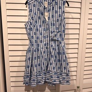 Maeve Blue and White Patterned Mini Dress